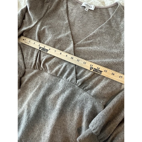 Womens Taupe Long Sleeve Dress Large Ruffled Accents Super Soft! - Picture 6 of 10